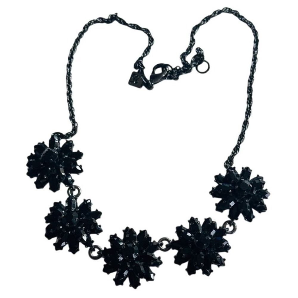 Banana Republic Necklace Crystal Rhinestone link Collar black Floral Jeweled 19"